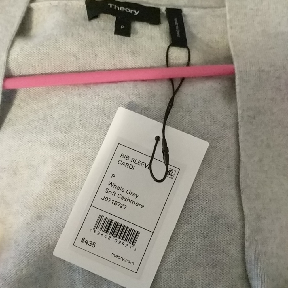 Theory Rib Sleeve Cashmere Cardigan Whale Gray - Picture 6 of 6